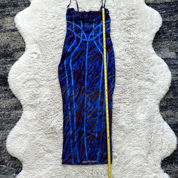 *NWT* Pretty Little Thing Blue Leopard Print Mesh Binding Midaxi Dress Sz S US 4 - Picture 8 of 12